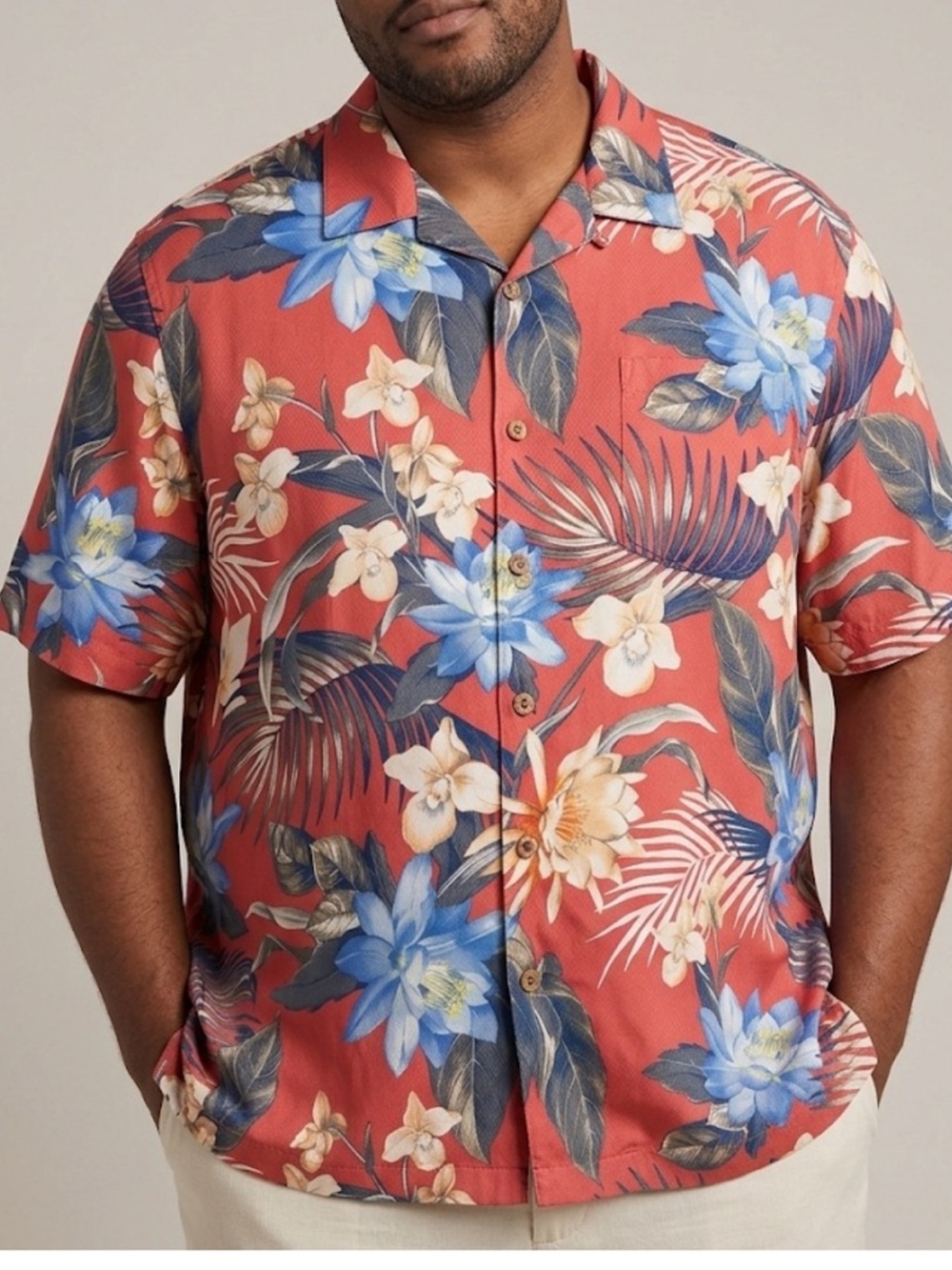 Tommy Bahama Mens 100% Silk Floral Hawaiian Shirt Red Blue Size XXXL Big & Tall